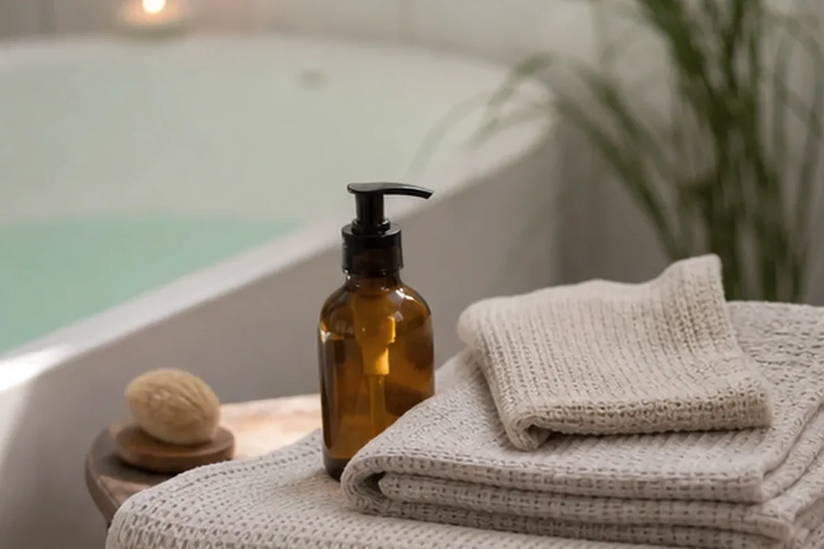 Hochwertige Beauty-Inszenierung zu Auswahlkriterien für Rasieröl für die Bikinizone