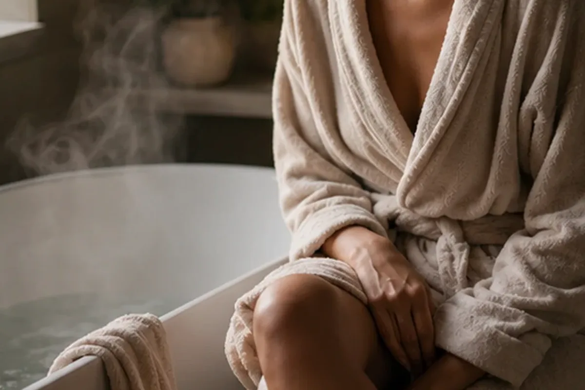 Hochwertige Beauty-Inszenierung zu Auswahlkriterien für Badezusatz für trockene Haut