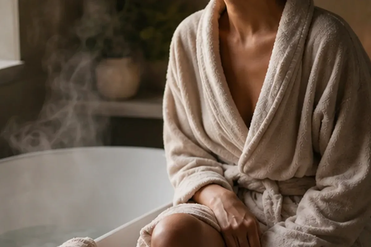 Authentischer Wohlfühlmoment passend zum Beauty-Thema Badezusatz bei brüchigen Nägeln