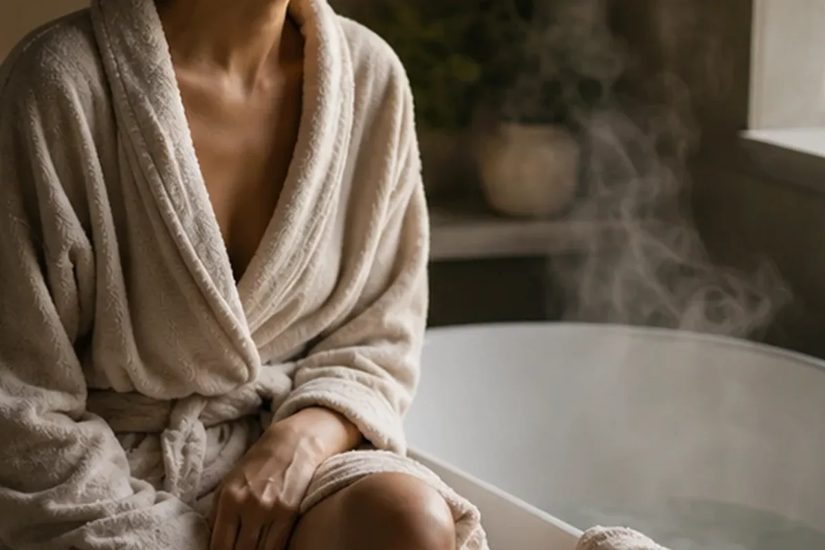 Authentischer Wohlfühlmoment passend zum Beauty-Thema Badezusatz für raue Haut
