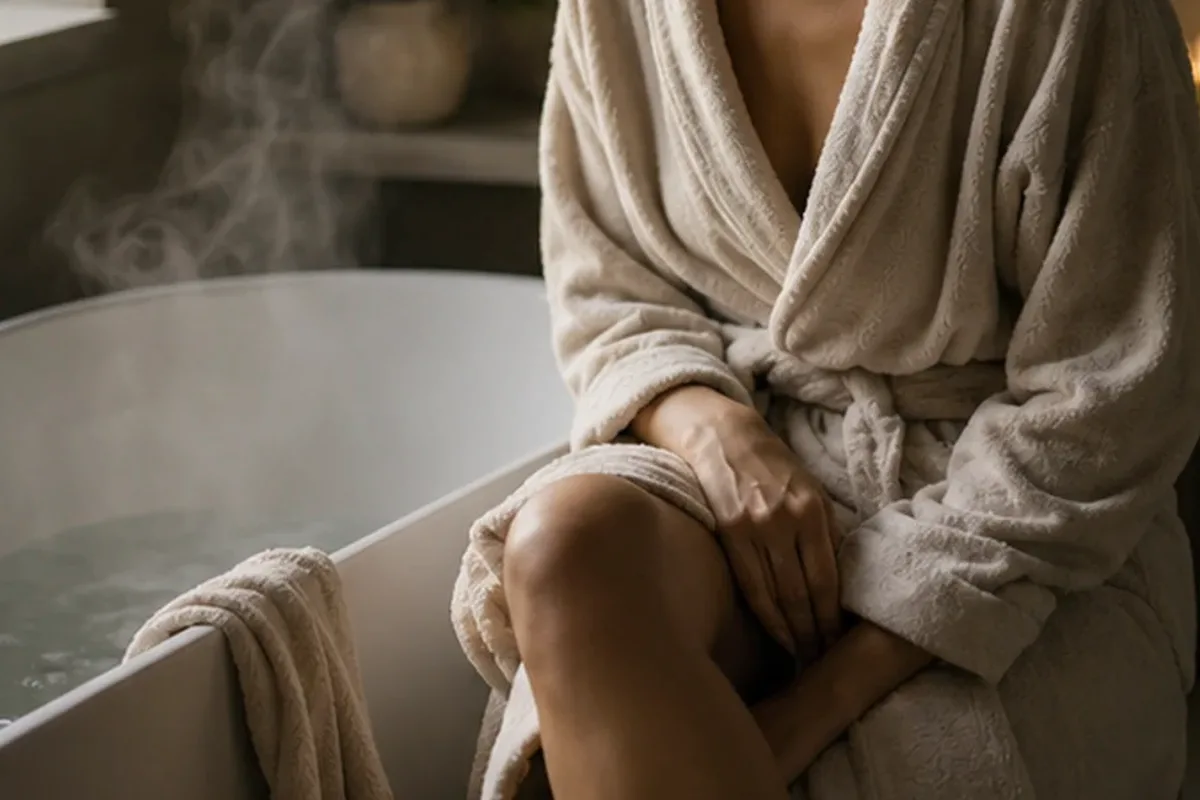 Authentischer Wohlfühlmoment passend zum Beauty-Thema Badezusatz für beanspruchte Hände
