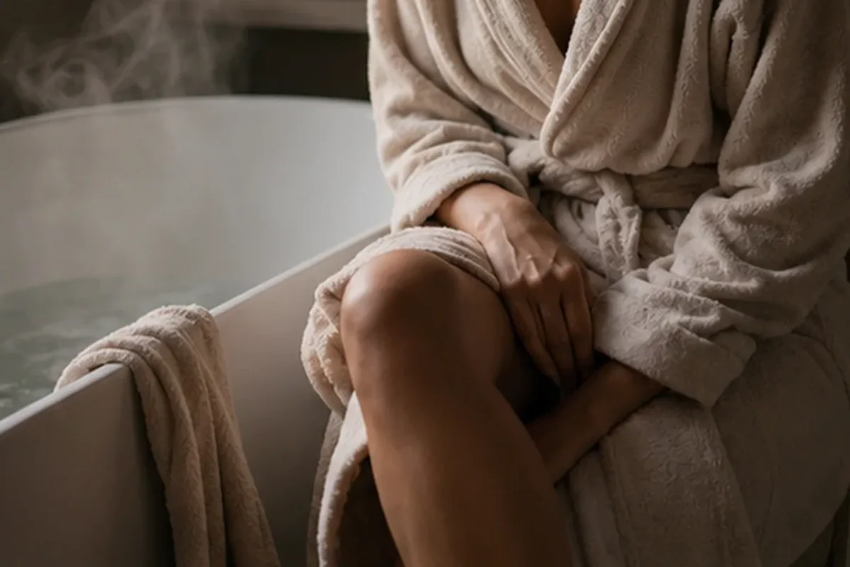 Authentischer Wohlfühlmoment passend zum Beauty-Thema Körperlotion für empfindliche Haut
