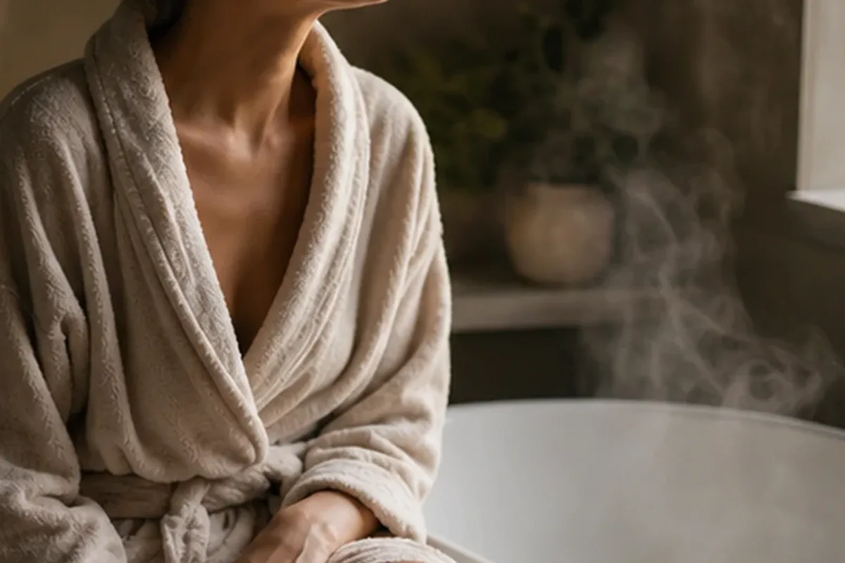 Authentischer Wohlfühlmoment passend zum Beauty-Thema Duschgel für raue Haut