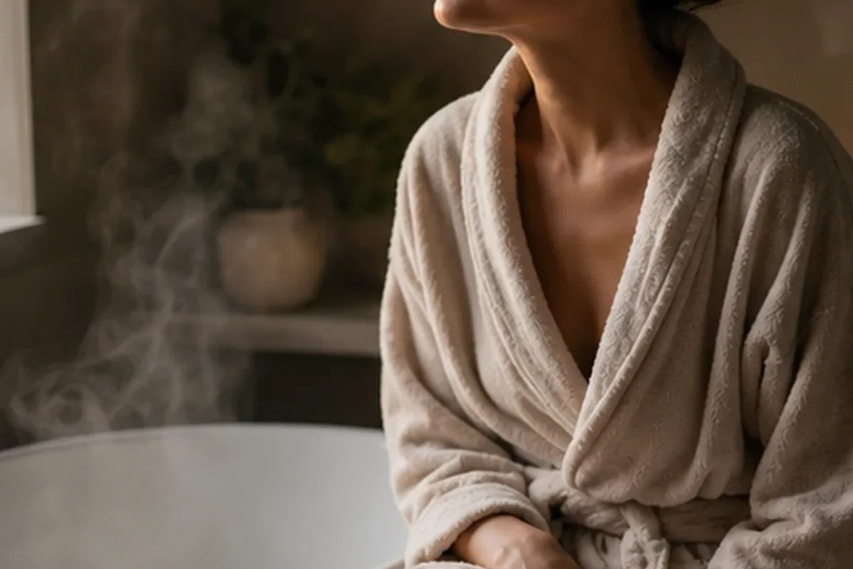 Authentischer Wohlfühlmoment passend zum Beauty-Thema Holziger Duft bei kaltem Wetter
