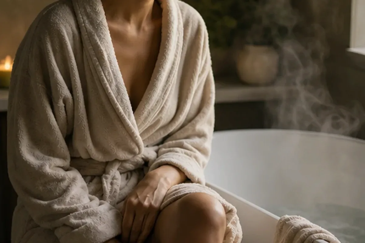 Authentischer Wohlfühlmoment passend zum Beauty-Thema Duschgel für müde Füße