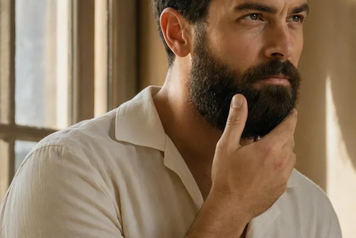 Authentischer Wohlfühlmoment passend zum Beauty-Thema Männer-Shampoo für fettige Haut
