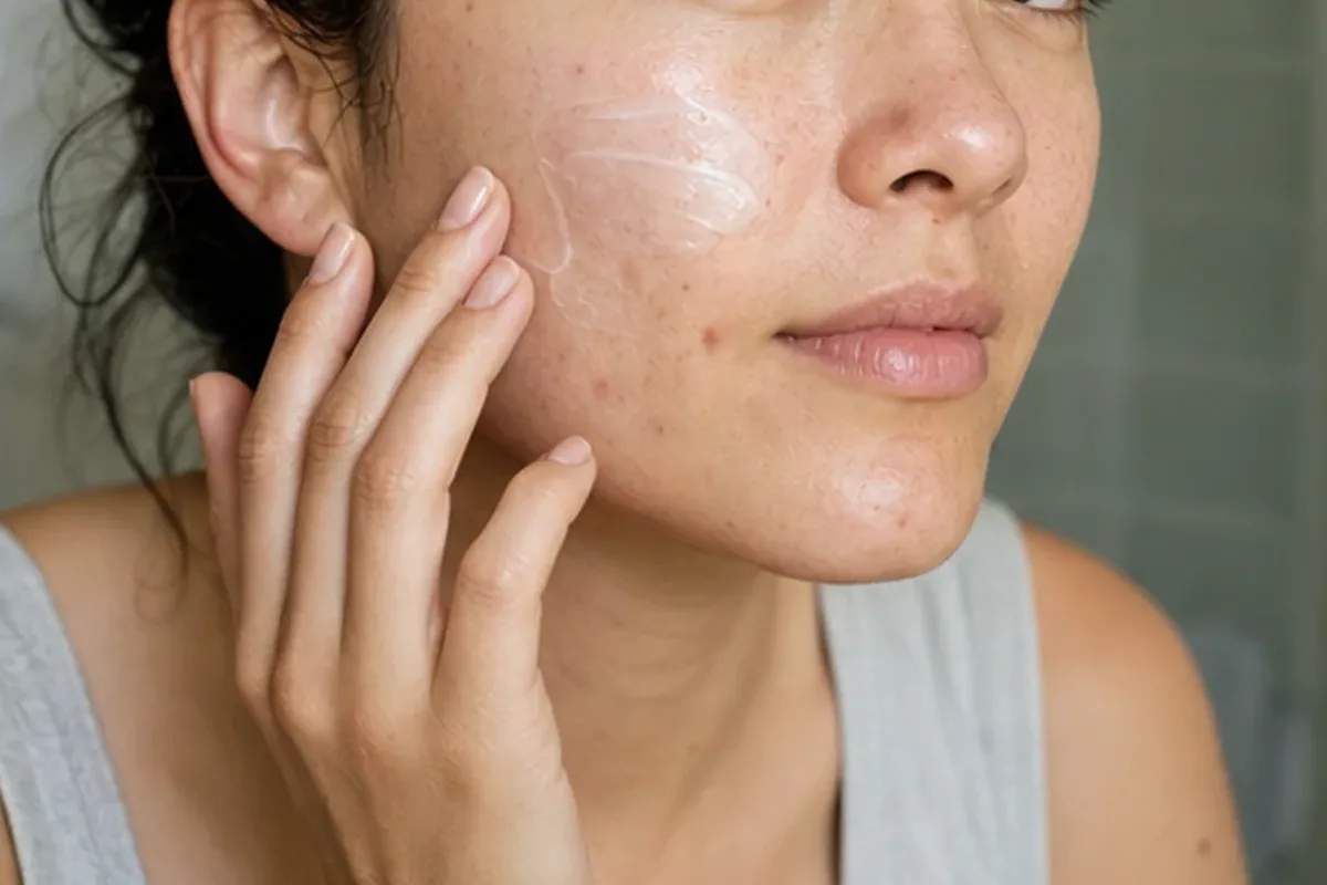 Authentischer Wohlfühlmoment passend zum Beauty-Thema Gesichtsreinigung für fettige Haut