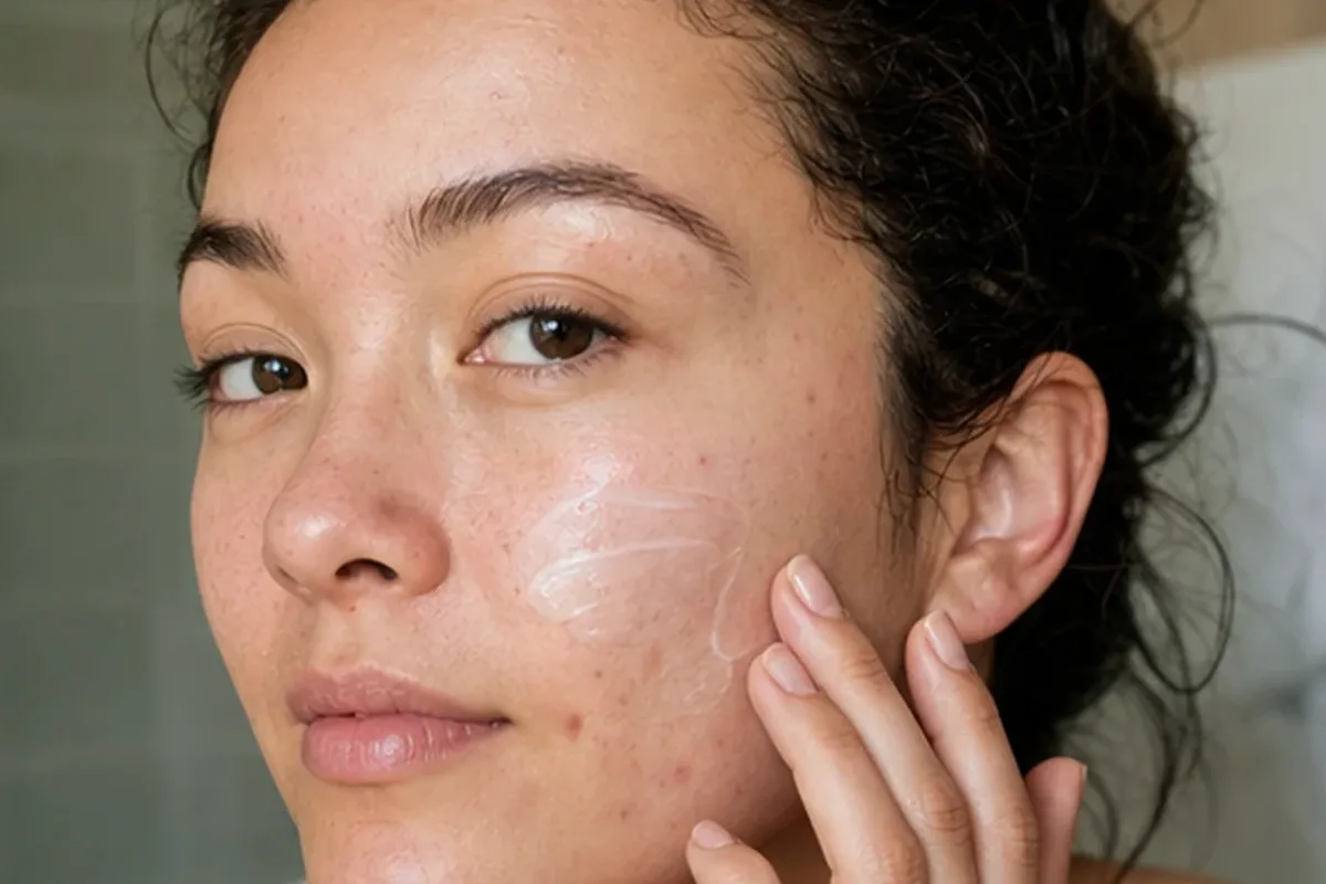 Authentischer Wohlfühlmoment passend zum Beauty-Thema Gesichtscreme für fettige Haut