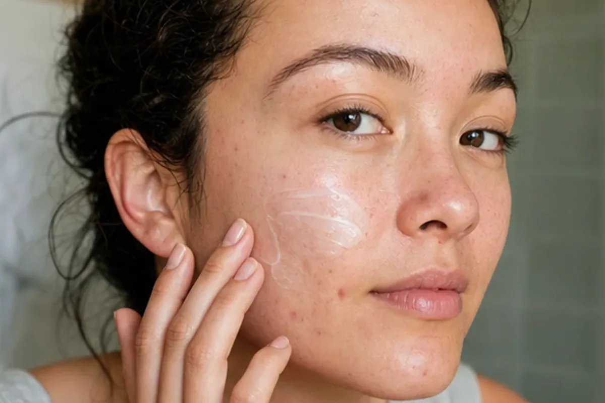 Redaktionelle Detailaufnahme zur Orientierung bei Gesichtsmaske bei Rötungen
