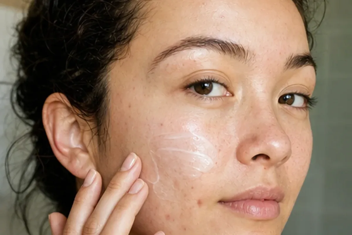 Authentischer Wohlfühlmoment passend zum Beauty-Thema Gesichtscreme für unreine Haut