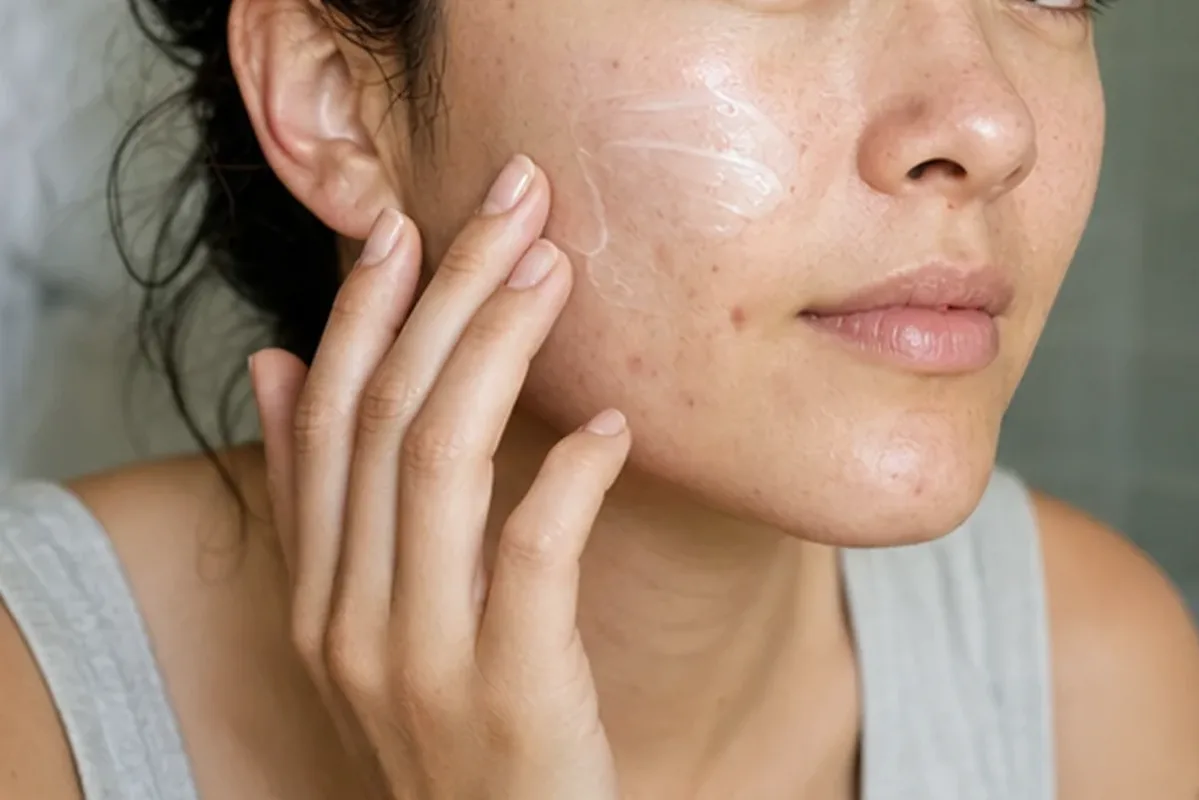 Authentischer Wohlfühlmoment passend zum Beauty-Thema Hyaluron-Serum für trockene Haut