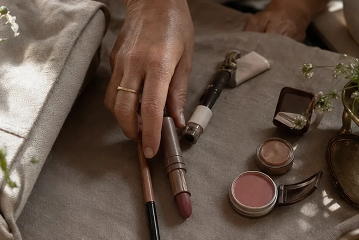 Emotionaler und authentischer Anwendungsmoment rund um Make-up-Pinsel für trockene Haut