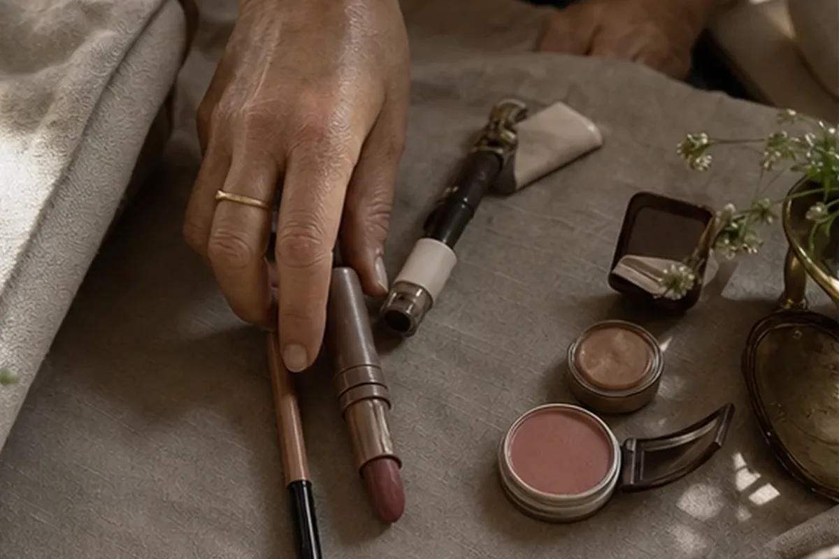Redaktionelle Detailaufnahme zur Orientierung bei Make-up-Pinsel bei Rötungen