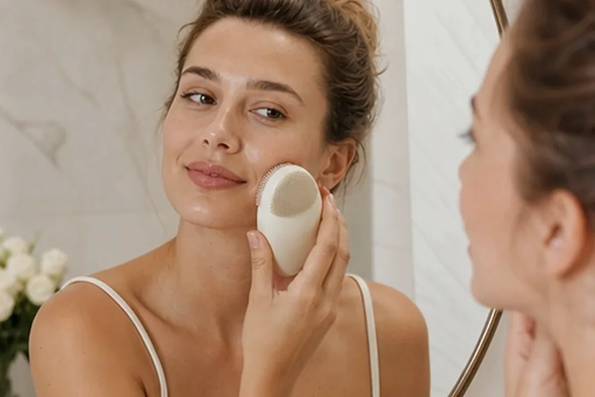 Authentischer Wohlfühlmoment passend zum Beauty-Thema Elektrische Zahnbürste mit Premium-Anspruch