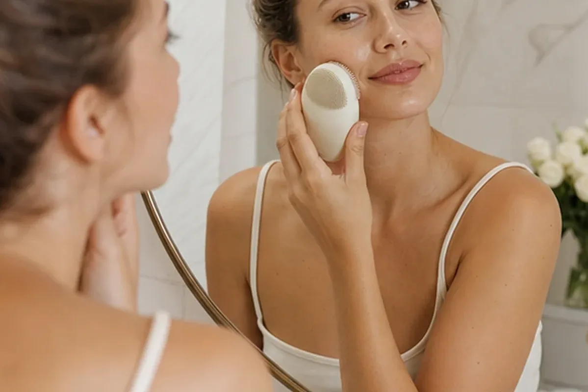 Hochwertige Beauty-Inszenierung zu Auswahlkriterien für Gesichtsreinigungsbürste bei kleinem Budget