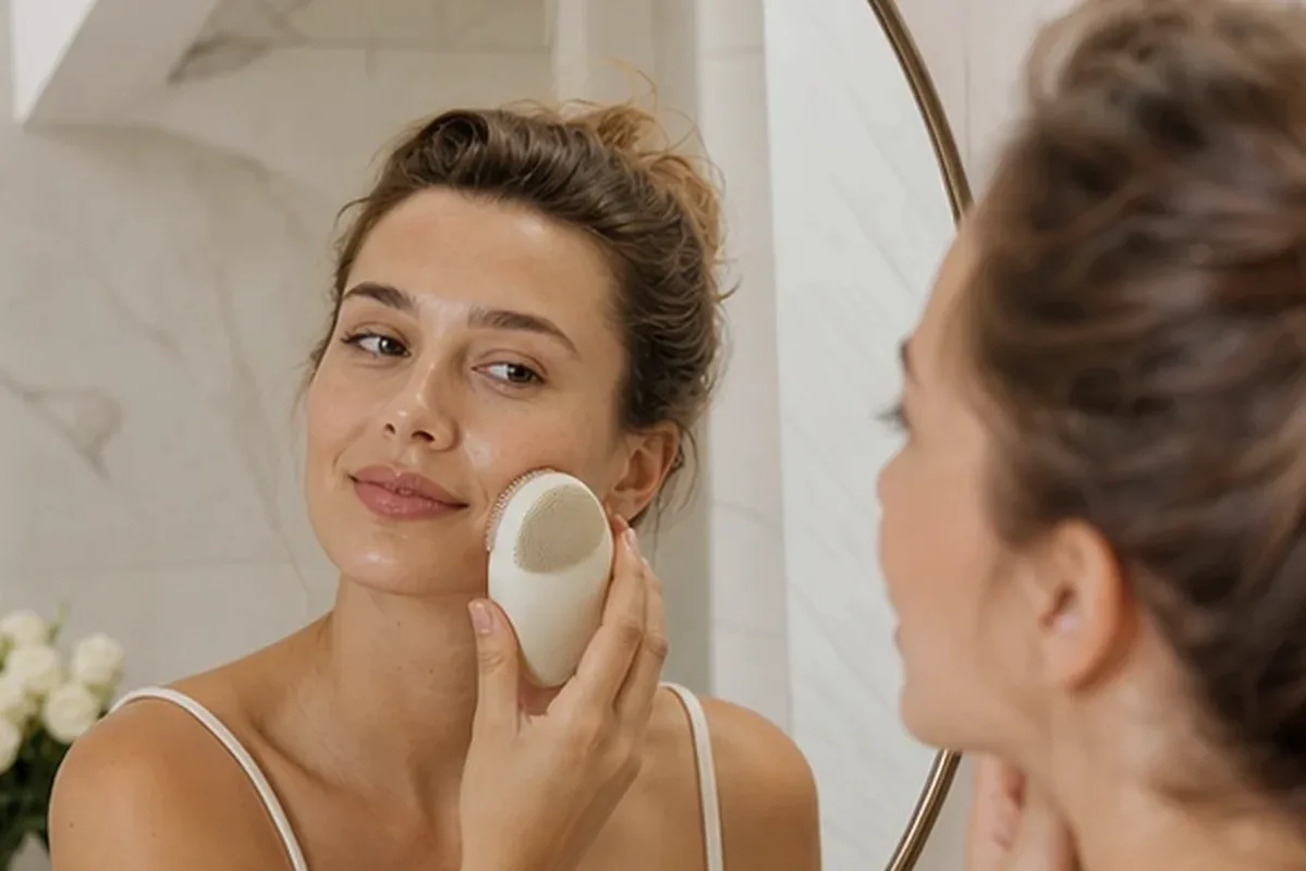 Authentischer Wohlfühlmoment passend zum Beauty-Thema Elektrische Zahnbürste für Anfänger