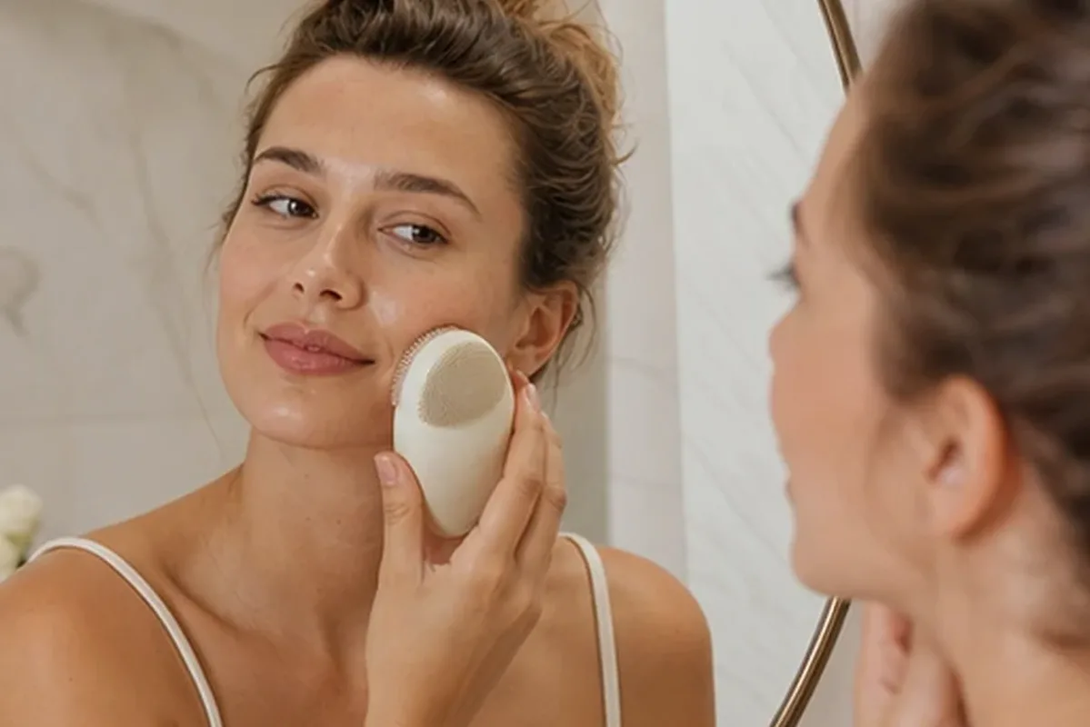 Authentischer Wohlfühlmoment passend zum Beauty-Thema Niacinamid-Serum für fettige Haut