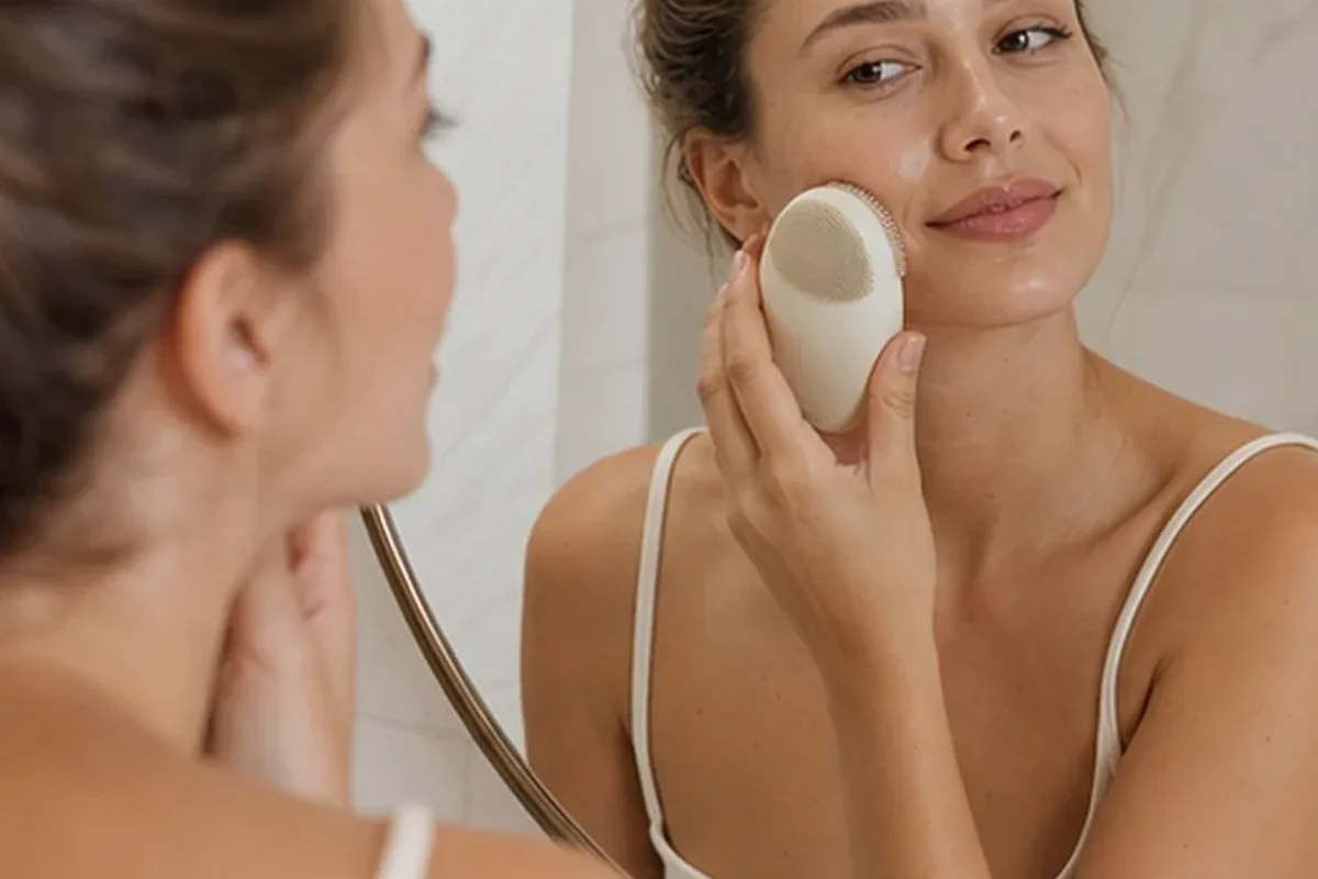 Authentischer Wohlfühlmoment passend zum Beauty-Thema Mizellenwasser bei ersten Fältchen