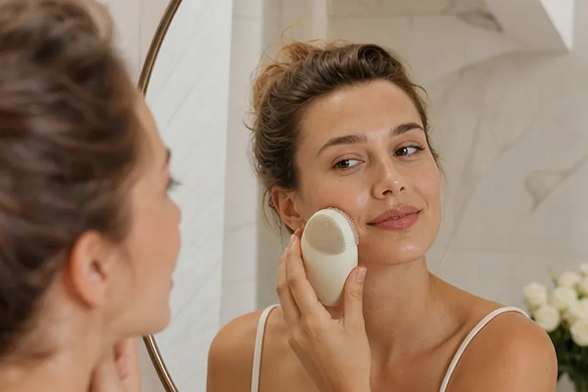 Authentischer Wohlfühlmoment passend zum Beauty-Thema Feuchtigkeitsserum für fettige Haut