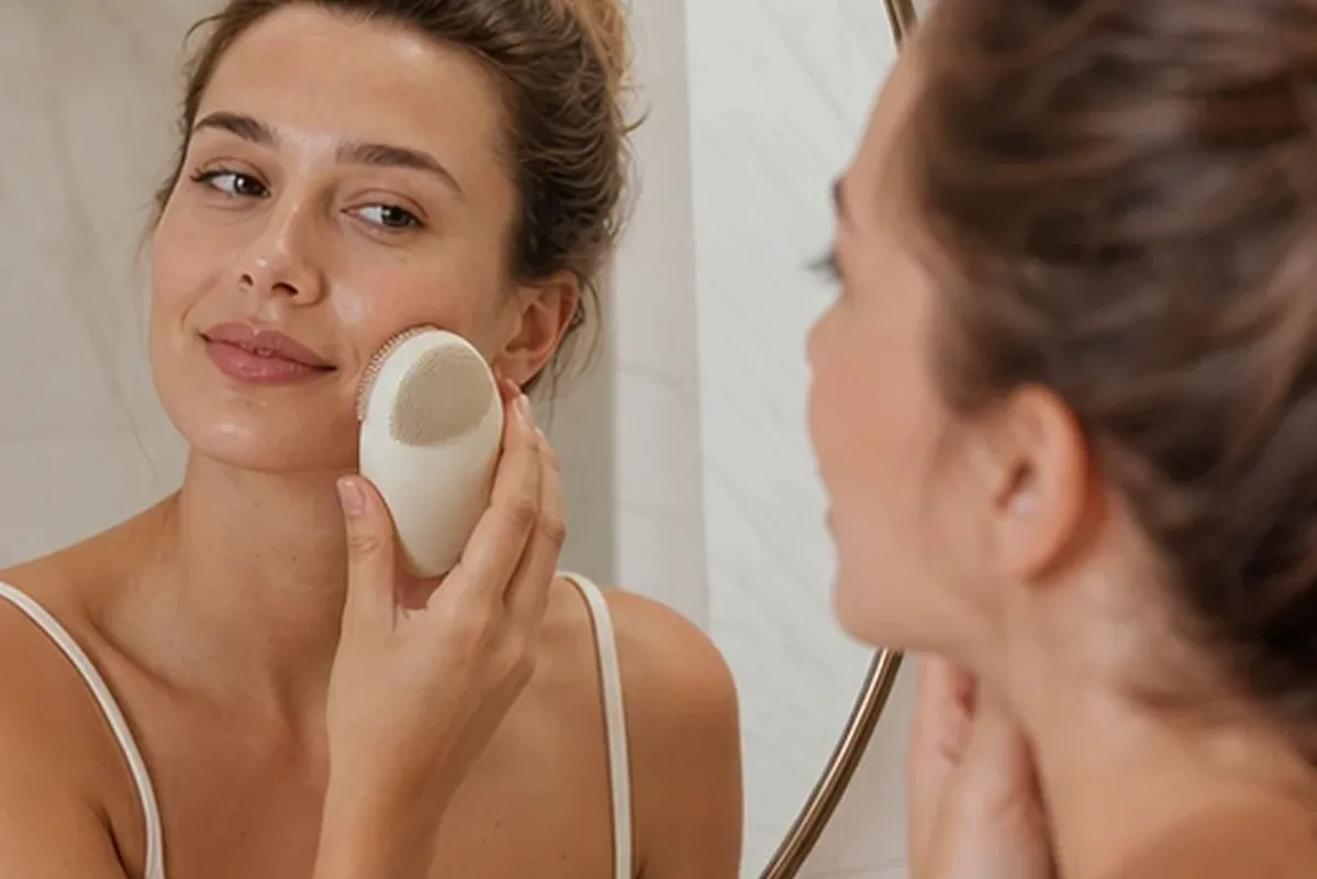 Authentischer Wohlfühlmoment passend zum Beauty-Thema Mizellenwasser bei ersten Fältchen