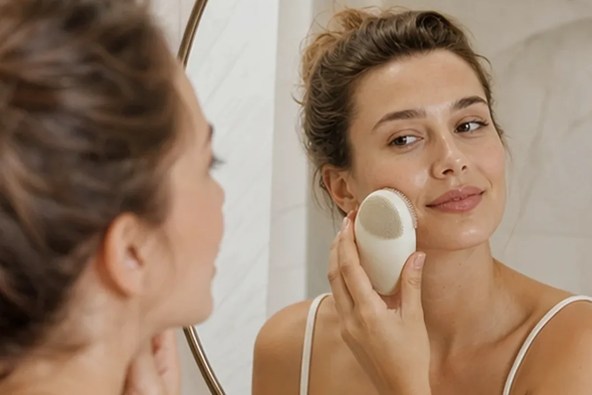 Authentischer Wohlfühlmoment passend zum Beauty-Thema Reinigungsöl für trockene Haut
