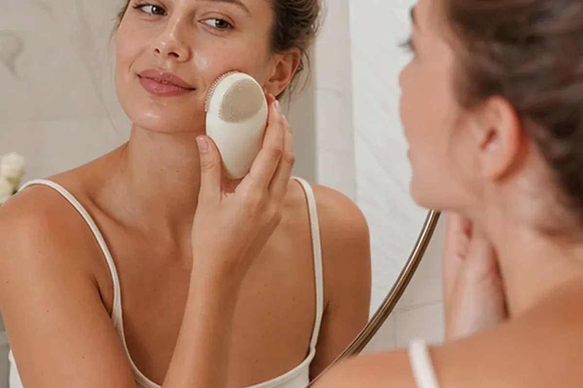 Authentischer Wohlfühlmoment passend zum Beauty-Thema Feuchtigkeitsserum für unreine Haut