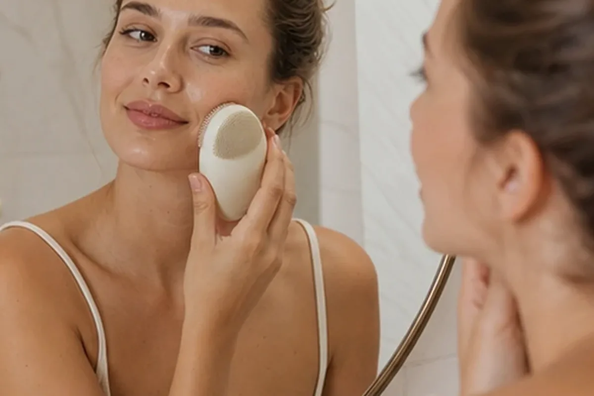 Authentischer Wohlfühlmoment passend zum Beauty-Thema Gesichtswasser für trockene Haut