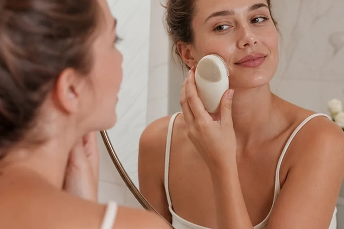 Hochwertige Beauty-Inszenierung zu Auswahlkriterien für Mikrostrom-Gerät für empfindliche Haut