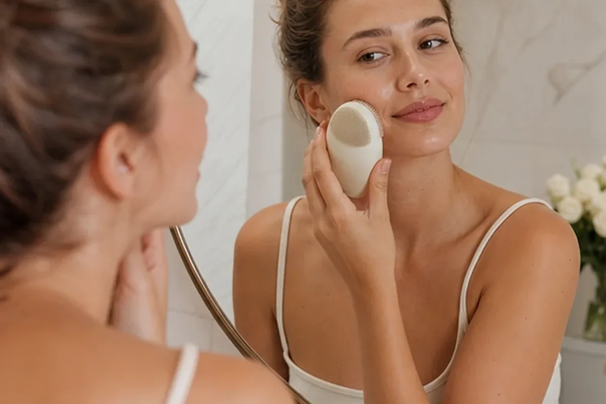 Authentischer Wohlfühlmoment passend zum Beauty-Thema Hyaluron-Serum bei ersten Fältchen