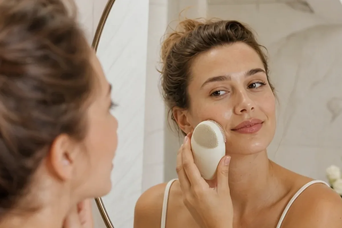 Authentischer Wohlfühlmoment passend zum Beauty-Thema LED-Gesichtsmaske für Anfänger