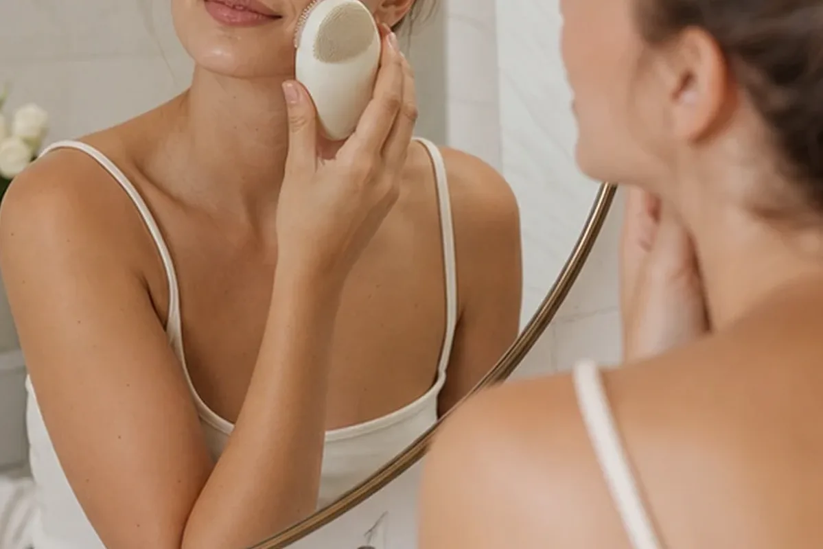 Emotionaler und authentischer Anwendungsmoment rund um Anti-Aging-Routine bei ersten Fältchen