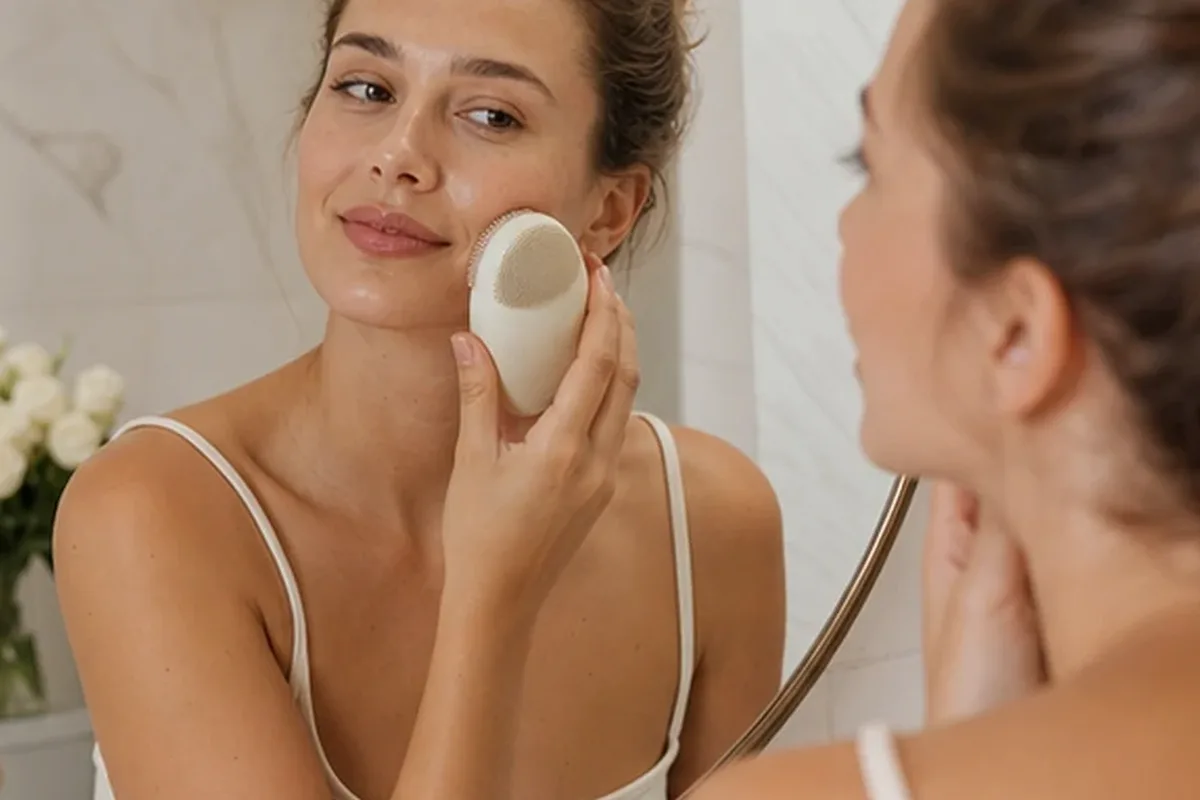 Authentischer Wohlfühlmoment passend zum Beauty-Thema Retinol-Serum bei Pigmentflecken