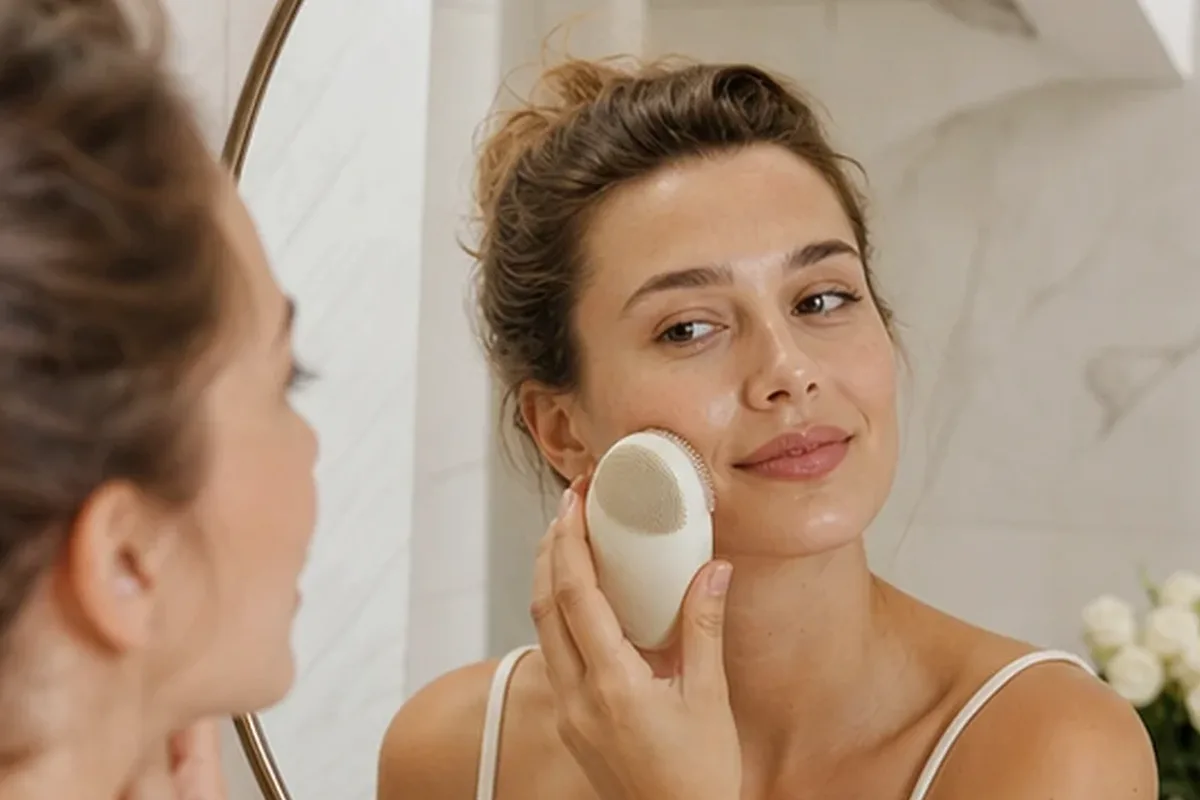 Authentischer Wohlfühlmoment passend zum Beauty-Thema Warmluftbürste für Reisen