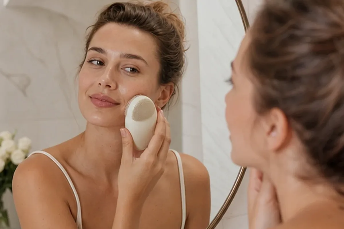 Authentischer Wohlfühlmoment passend zum Beauty-Thema Niacinamid-Serum für Mischhaut
