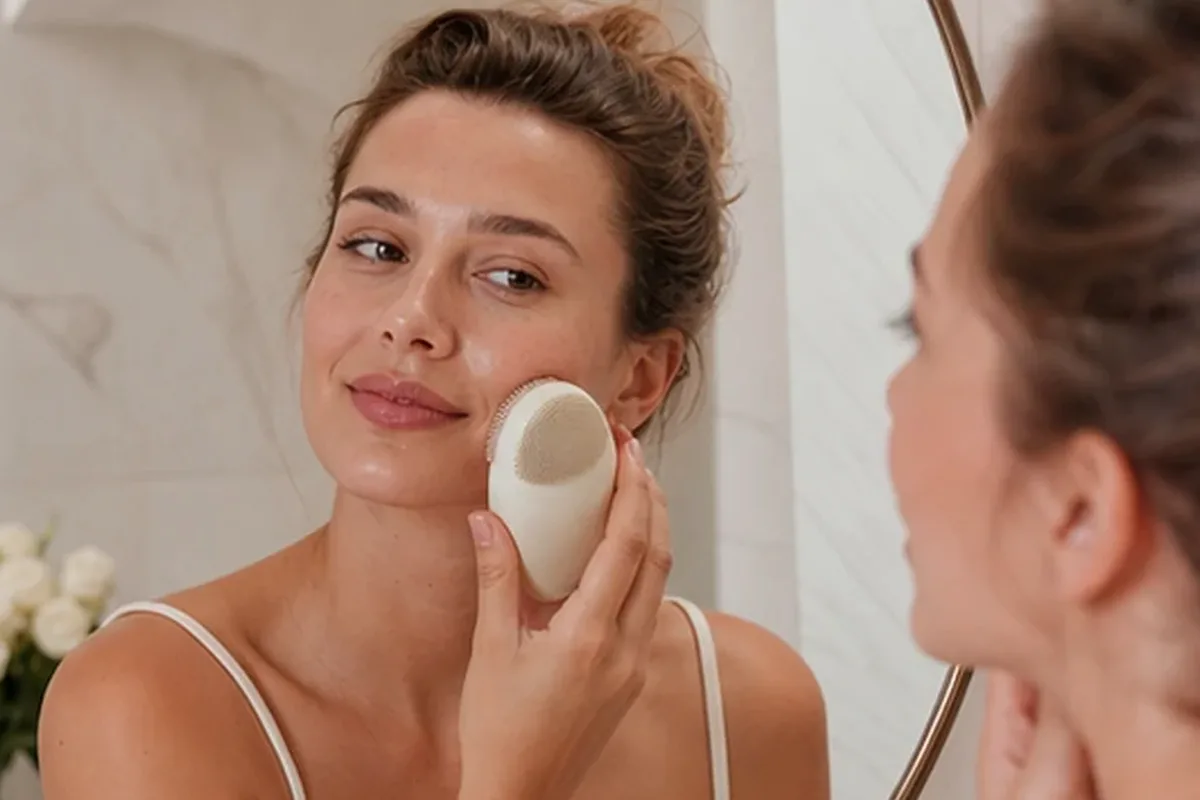 Authentischer Wohlfühlmoment passend zum Beauty-Thema Hyaluron-Serum bei Pigmentflecken