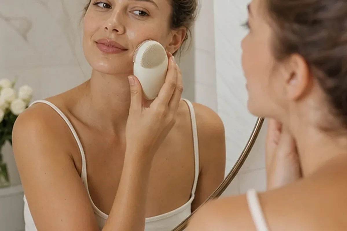 Authentischer Wohlfühlmoment passend zum Beauty-Thema Niacinamid-Serum für trockene Haut