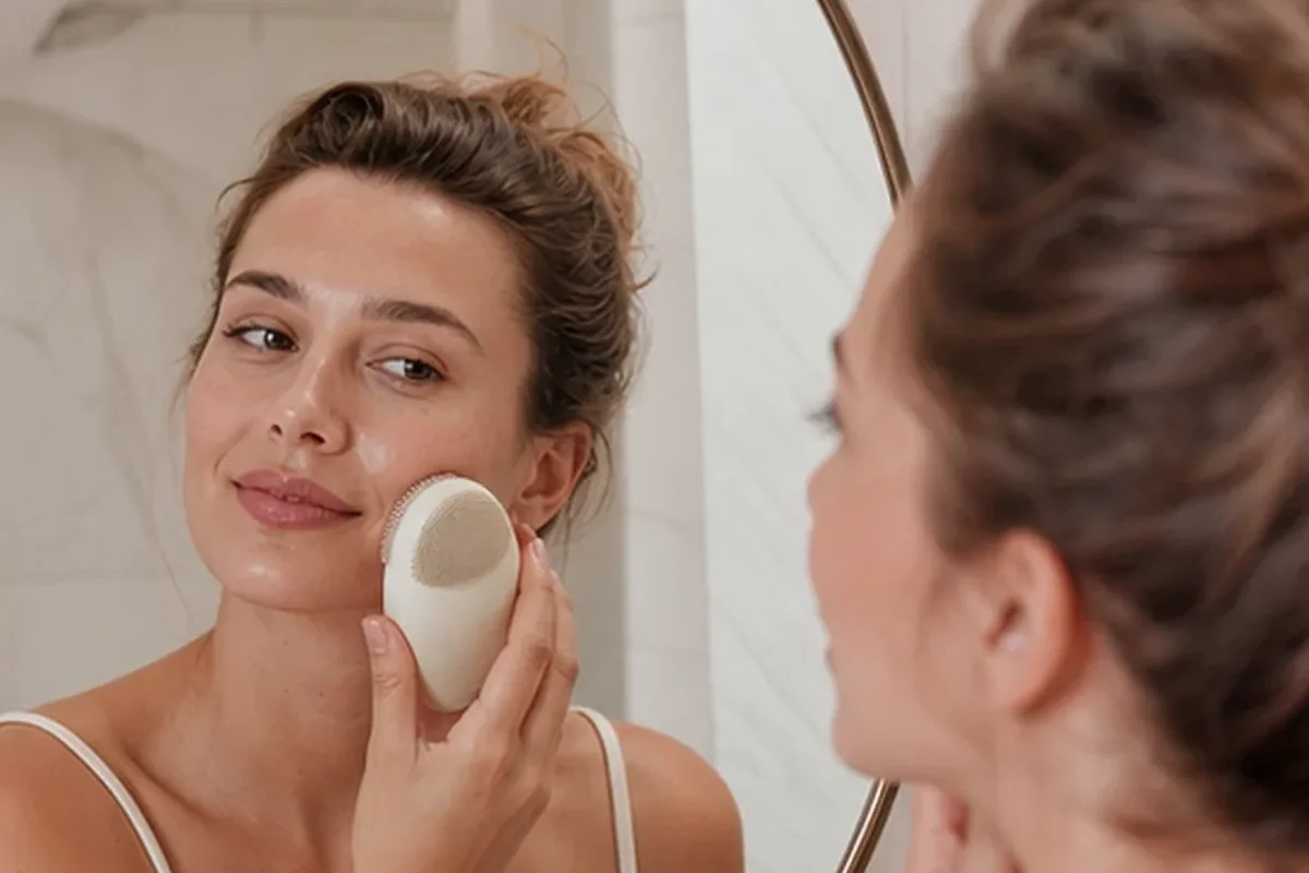 Authentischer Wohlfühlmoment passend zum Beauty-Thema Gesichtsreinigung für trockene Haut