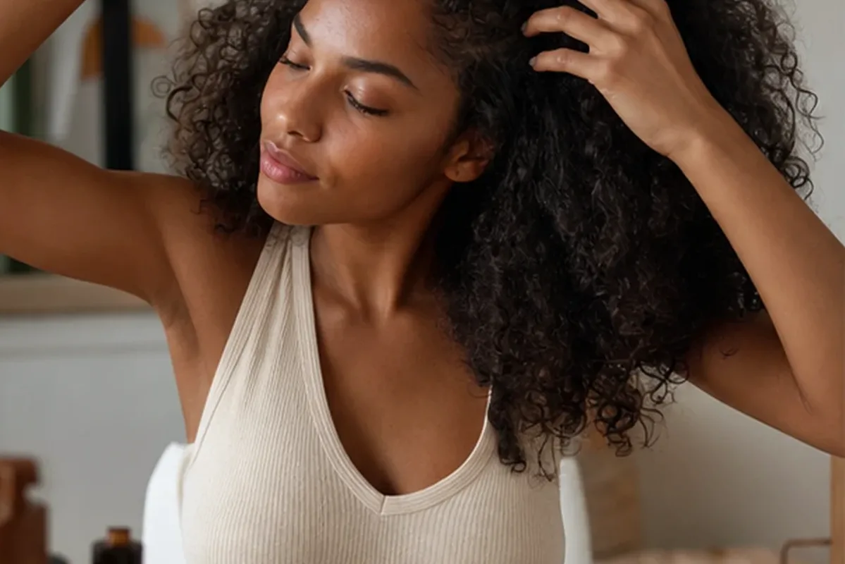 Authentischer Wohlfühlmoment passend zum Beauty-Thema Trockenshampoo für feines Haar