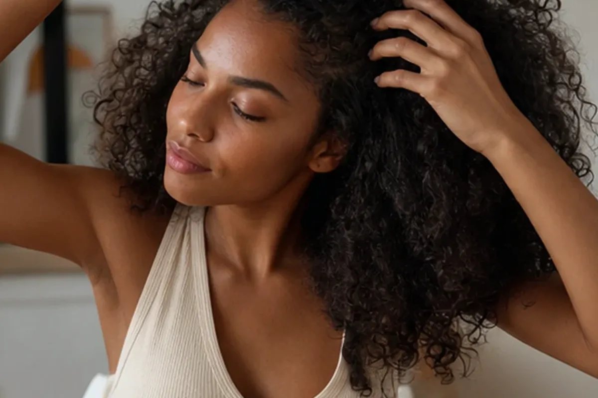 Authentischer Wohlfühlmoment passend zum Beauty-Thema Trockenshampoo bei Frizz