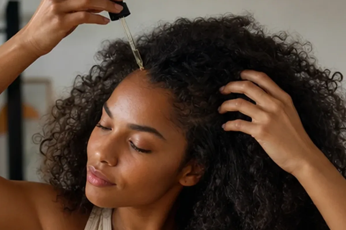 Authentischer Wohlfühlmoment passend zum Beauty-Thema Anti-Frizz-Pflege für trockenes Haar