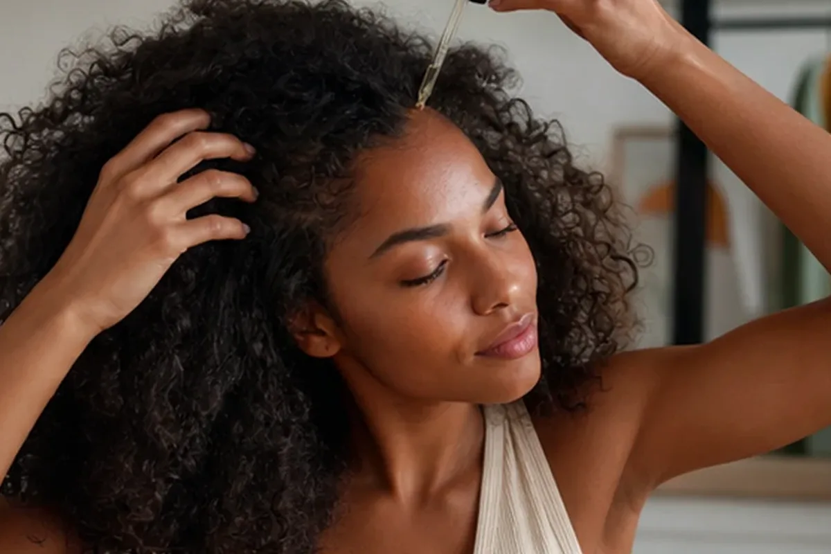 Emotionaler und authentischer Anwendungsmoment rund um Volumenspray für lockiges Haar