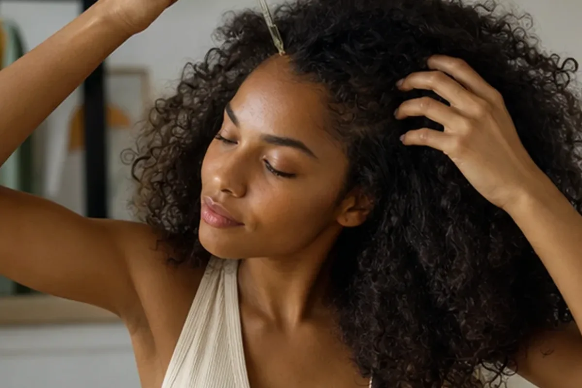 Redaktioneller Beauty-Moment zur Ausgangslage bei Haaröl bei Frizz