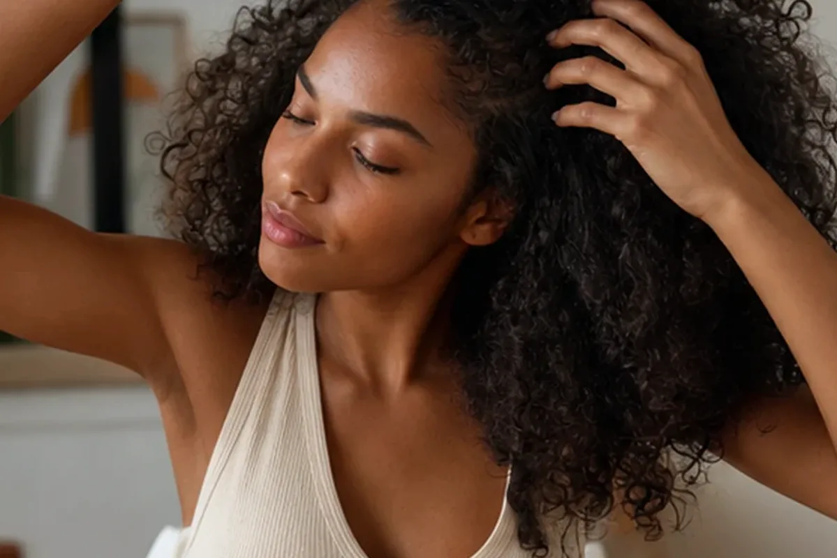 Hochwertige Beauty-Inszenierung zu Auswahlkriterien für Haarmaske bei Frizz