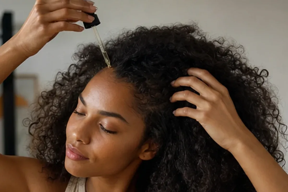 Authentischer Wohlfühlmoment passend zum Beauty-Thema Lockengel für strapaziertes Haar