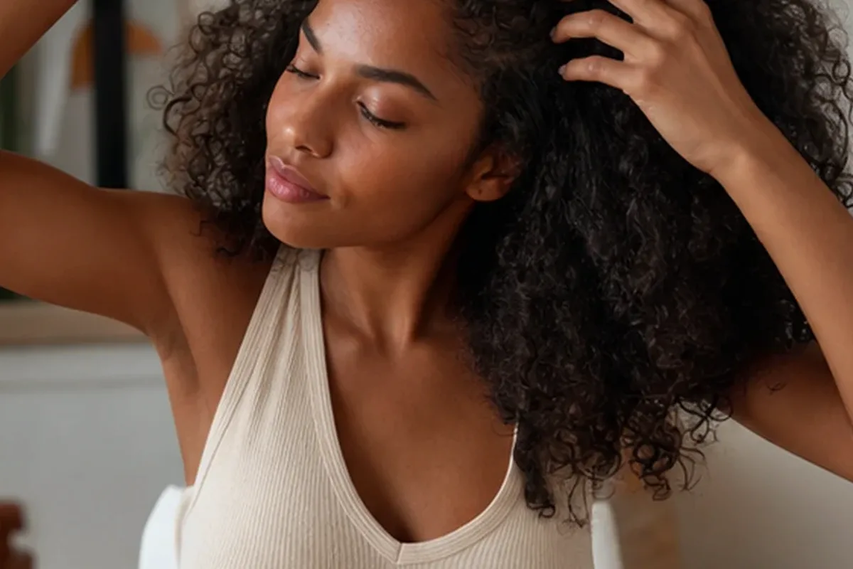 Authentischer Wohlfühlmoment passend zum Beauty-Thema Haarbürste für trockenes Haar