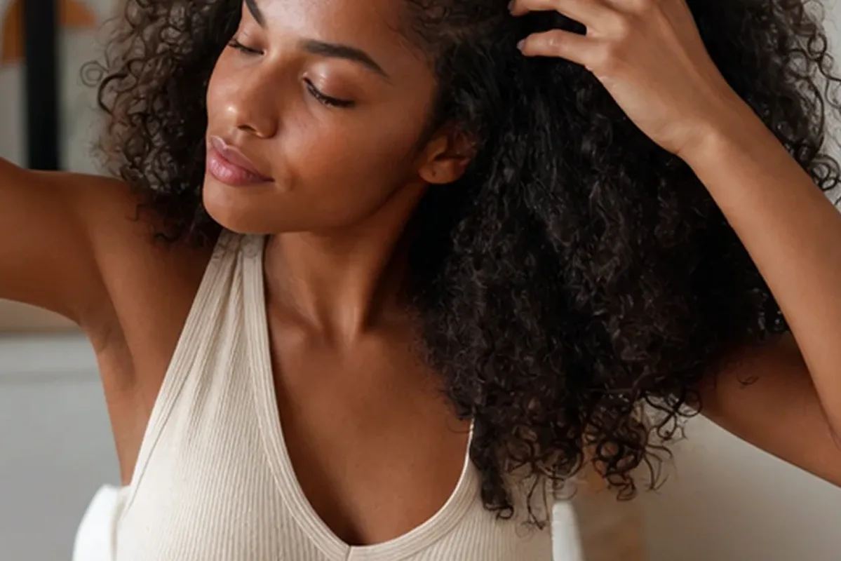 Authentischer Wohlfühlmoment passend zum Beauty-Thema Conditioner bei Haarbruch