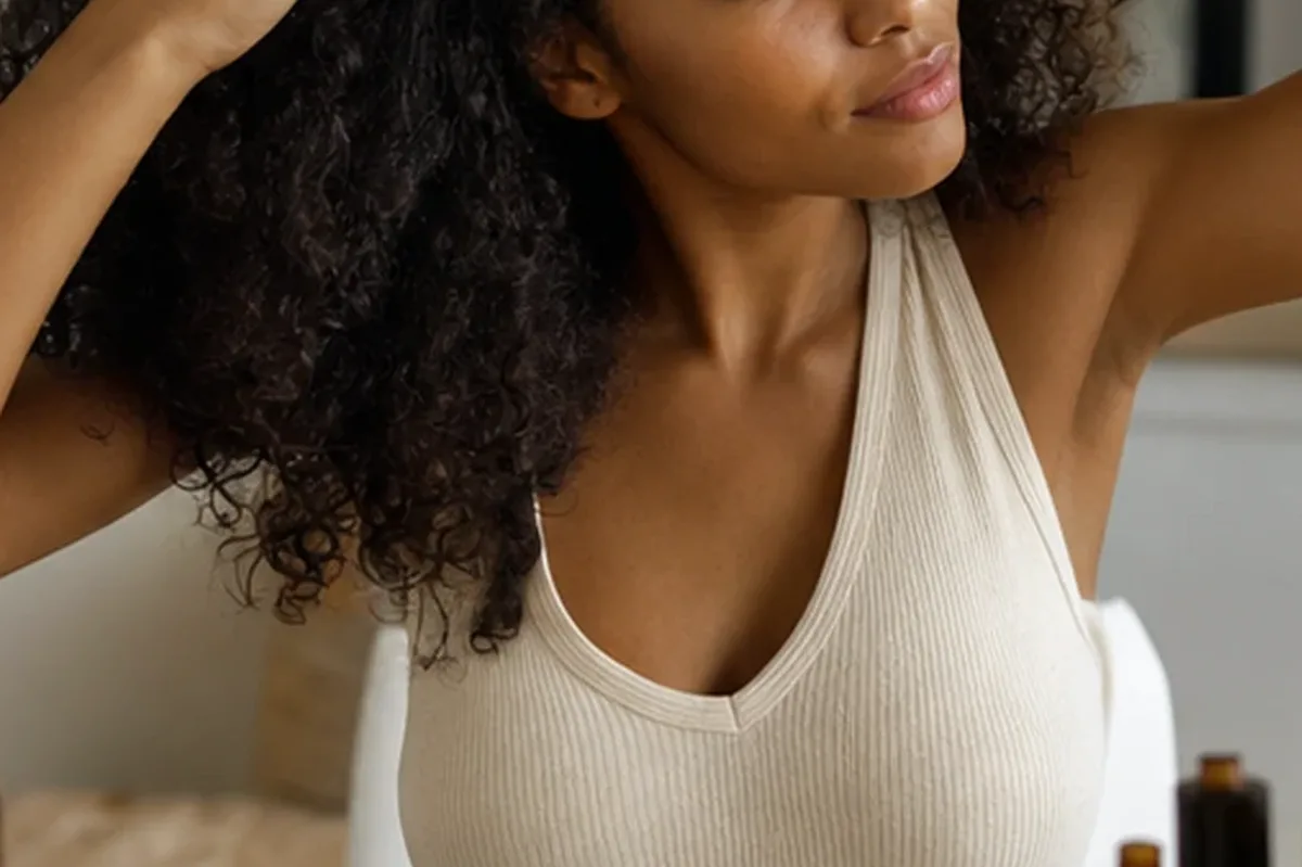 Authentischer Wohlfühlmoment passend zum Beauty-Thema Haarmaske bei Frizz