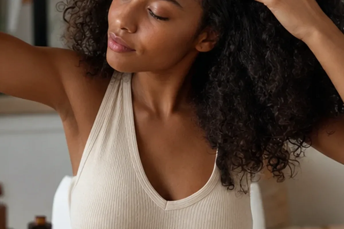 Authentischer Wohlfühlmoment passend zum Beauty-Thema Haartrockner für trockenes Haar