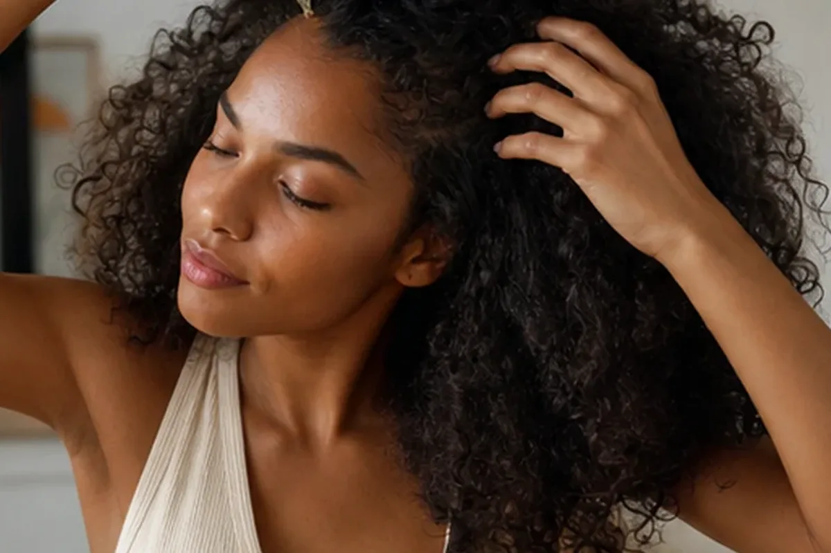 Authentischer Wohlfühlmoment passend zum Beauty-Thema Haaröl bei fettigem Ansatz