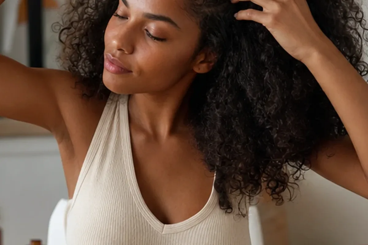 Redaktioneller Beauty-Moment zur Ausgangslage bei Anti-Frizz-Pflege für lockiges Haar